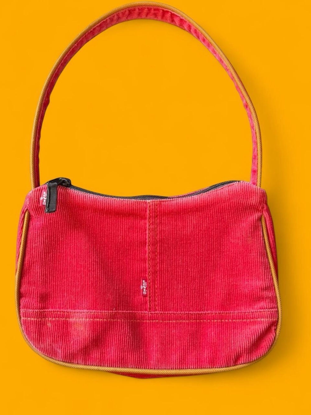 Levi's Bright Pink Corduroy Shoulder Bag with Tan Trim